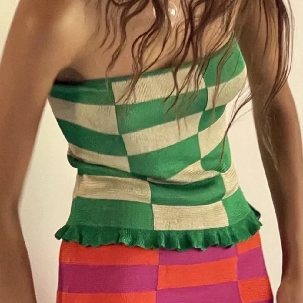 Gimaguas Green and Cream Checkered Top / mini skirt - Picture 4 of 7